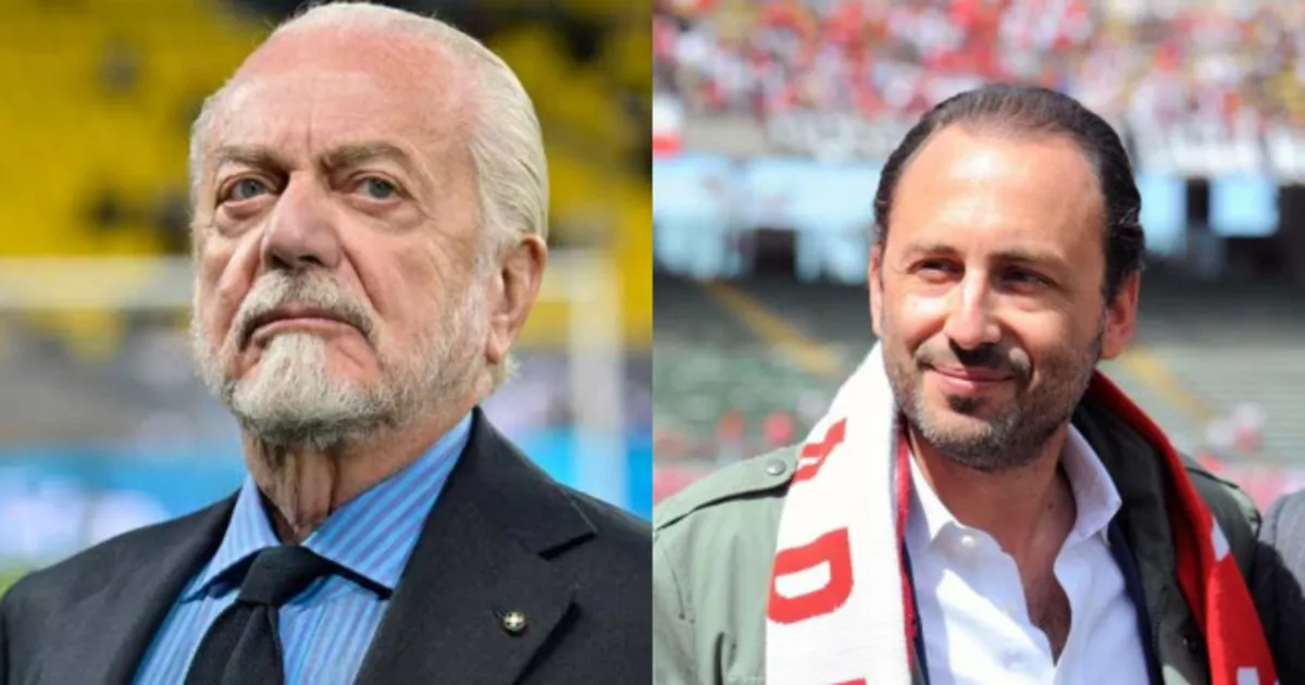 Aurelio e Luigi De Laurentiis in due diversi contesti calcistici, associati alle indagini e alle perquisizioni della Guardia di Finanza.