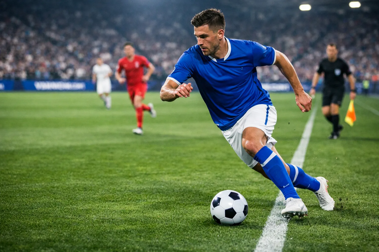 Terzino moderno che avanza palla al piede lungo la fascia