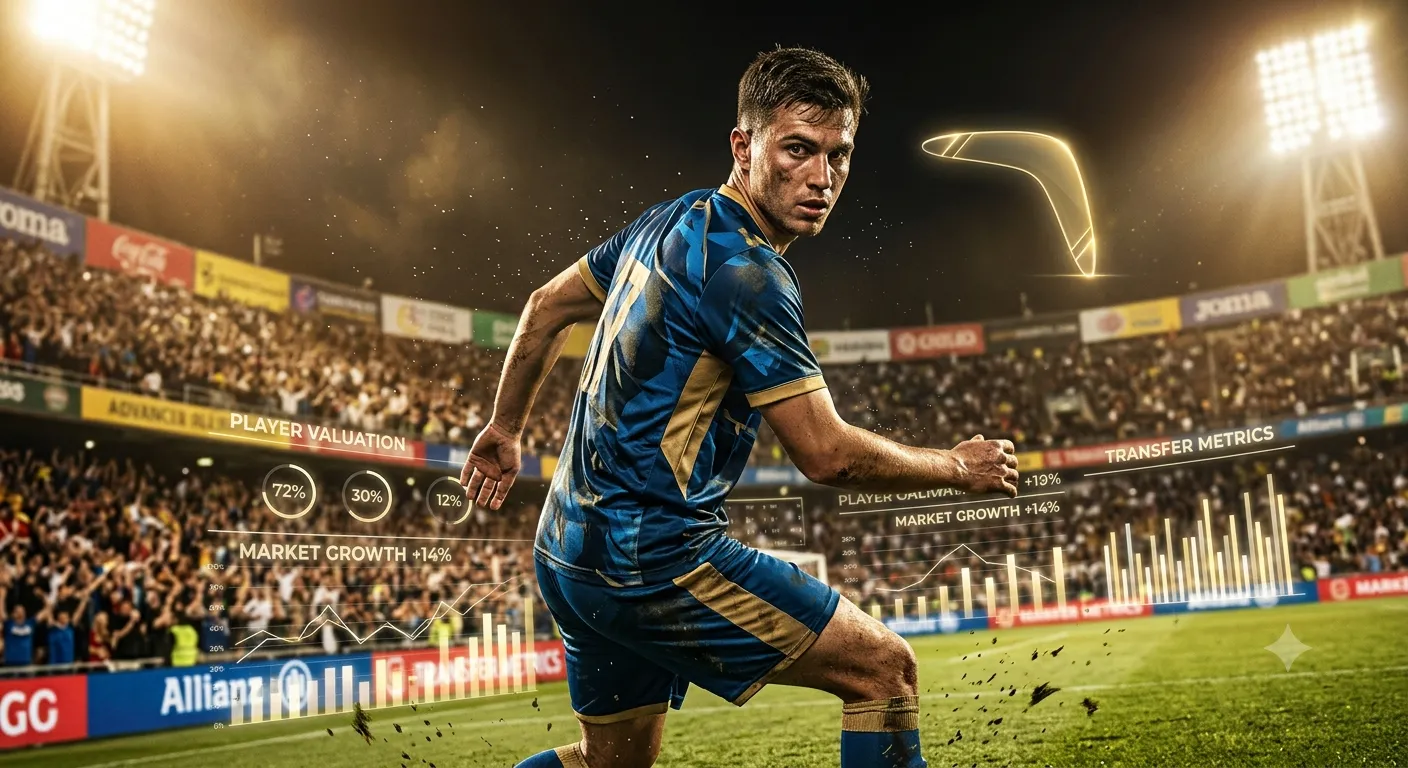 Un giovane calciatore di Serie A che si gira sul campo da gioco, simboleggiando la clausola di recompra