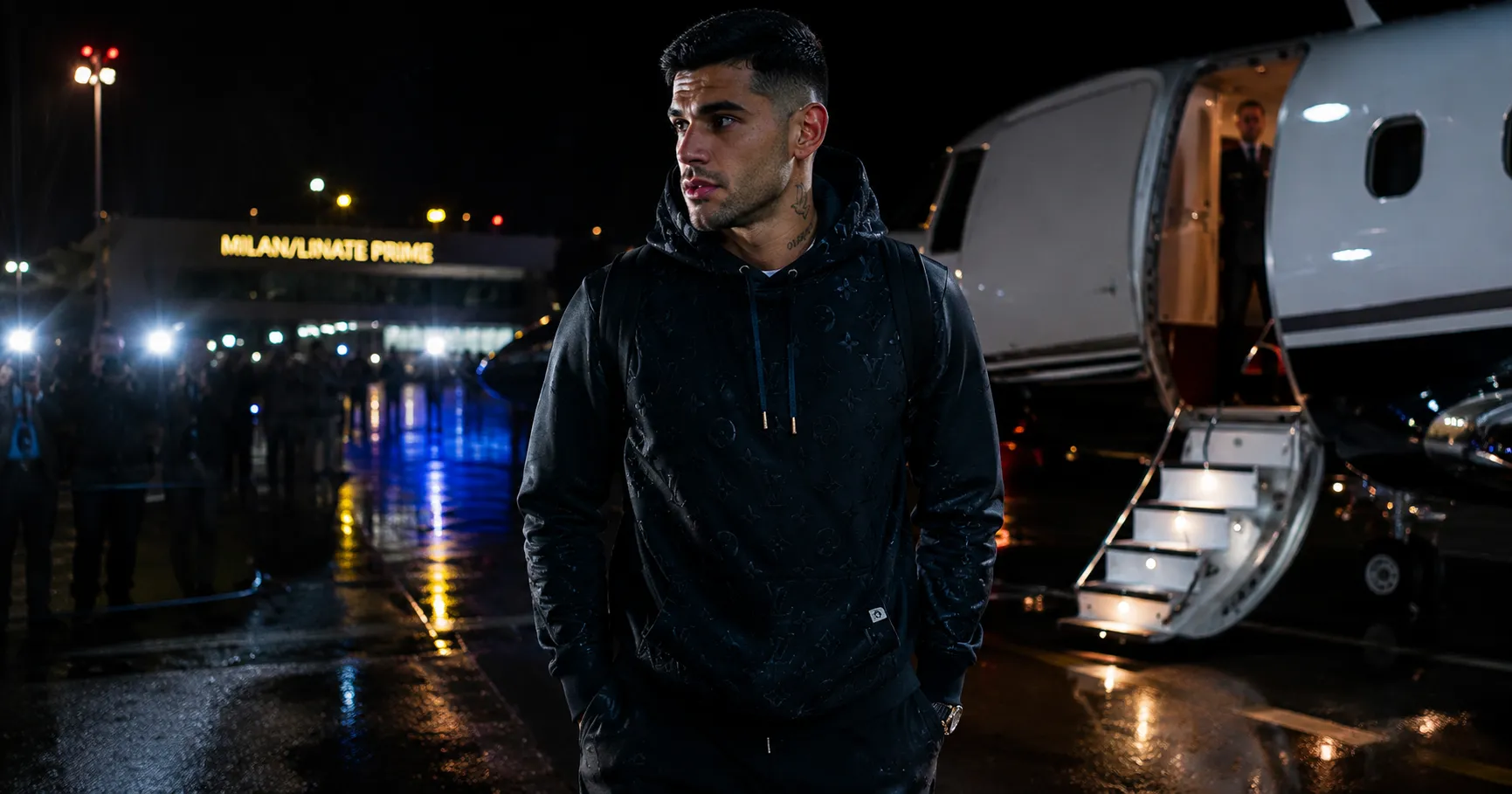 Il calciatore argentino Cristian Romero sbarca nella notte da un volo privato a Linate Prime per firmare con l'Inter.