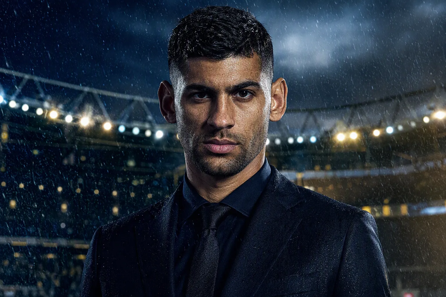 Il difensore argentino Cristian Romero con sguardo serio e deciso, simbolo della sua imminente rottura con il Tottenham e della ferrea volontà di trasferirsi all'Inter.