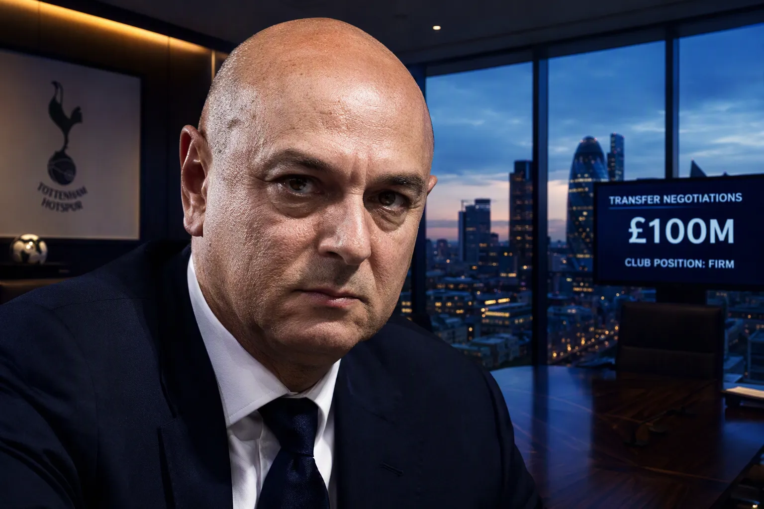 Il presidente del Tottenham Daniel Levy con un'espressione fredda e determinata, simbolo del muro alzato contro la cessione di Romero all'Inter.