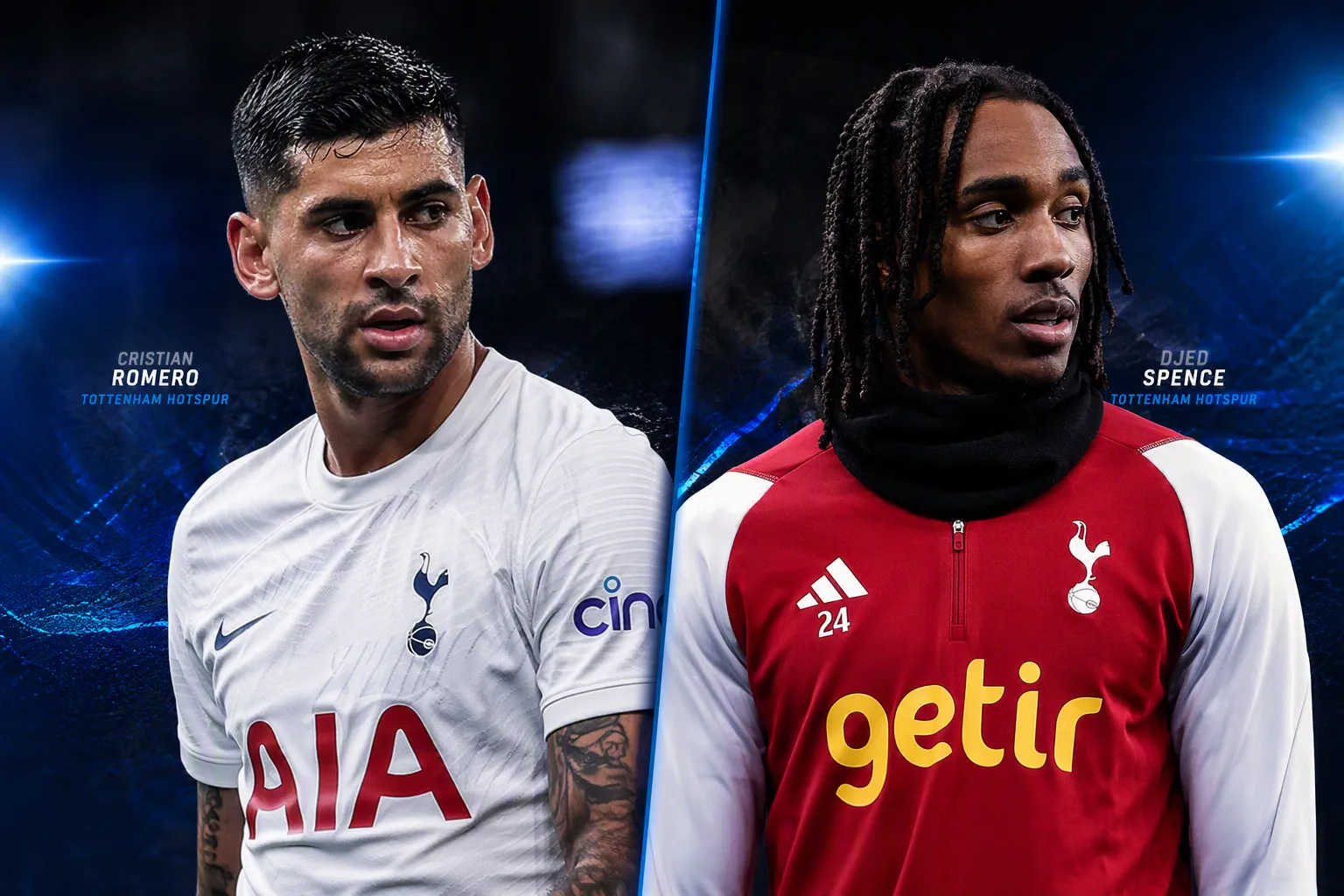 I calciatori del Tottenham Cristian Romero e Djed Spence, obiettivi di mercato caldissimi per l'Inter nell'estate 2026.